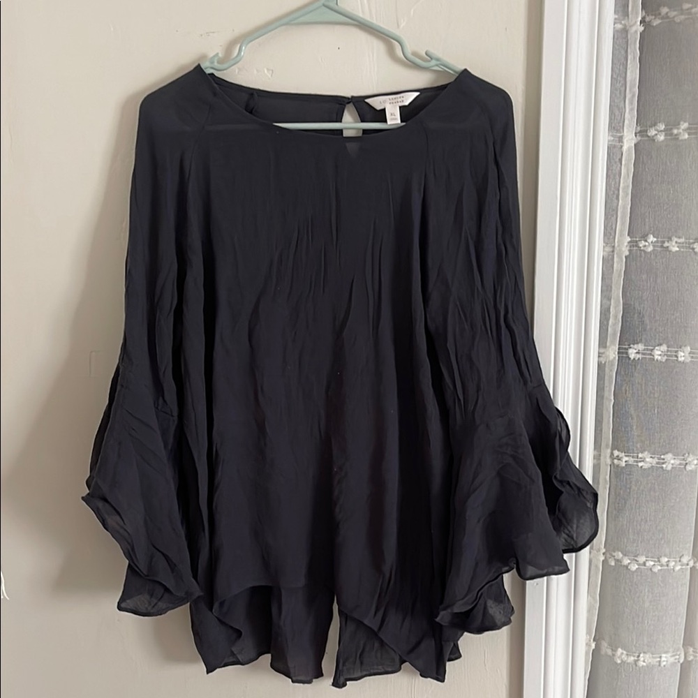 LC Lauren Conrad Asymmetrical Black Flutter Sleeve Blouse